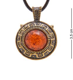 AM-3361 Подвеска «Жетон Кошка Сфинкс» (латунь, янтарь)