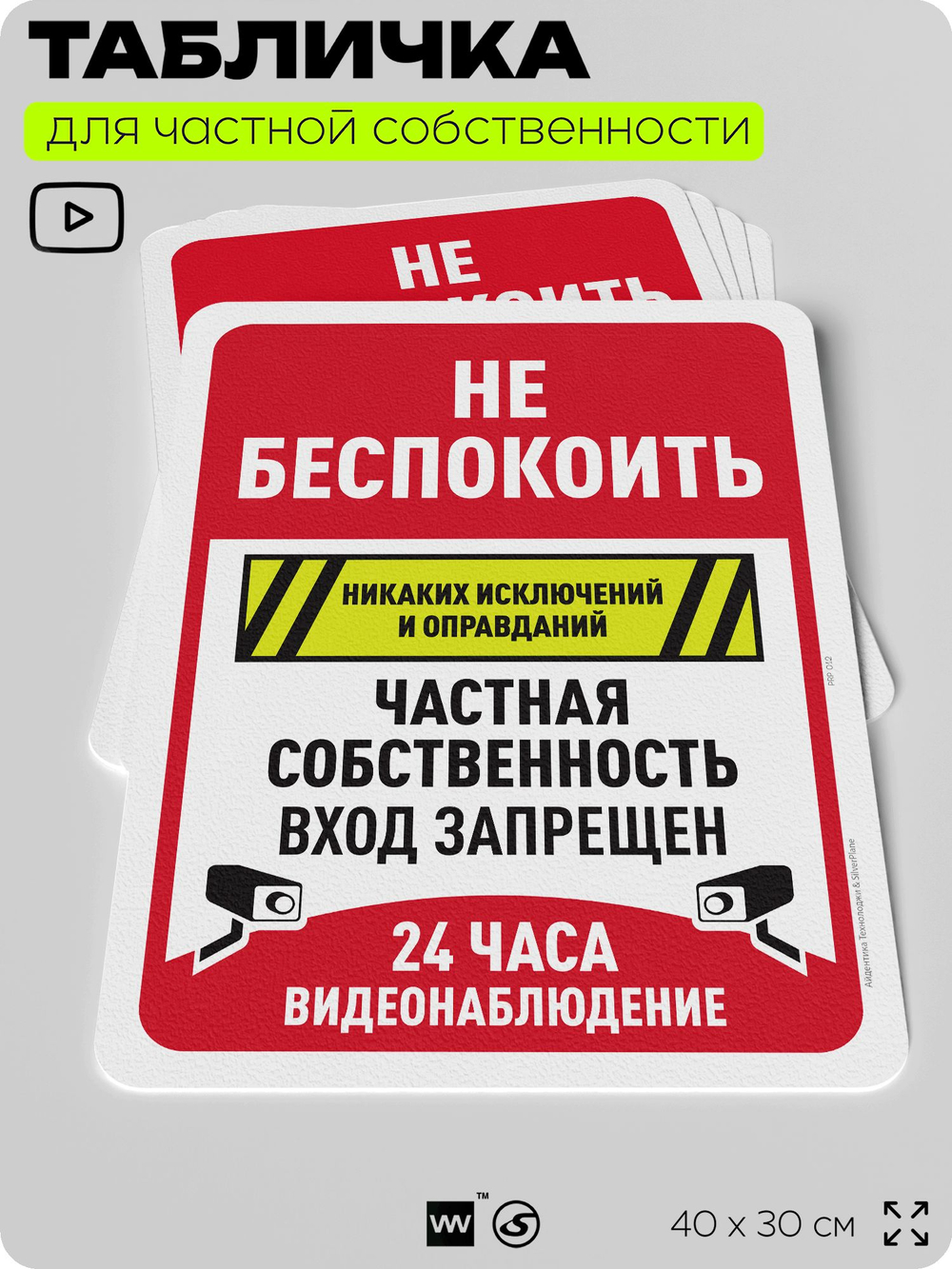 Табличка для частной территории "Не беспокоить, частная собственность", на дом, для участка, организаций, предупреждающая, 40х30 см, Silver Plane x Айдентика Технолоджи