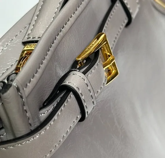 Кожаная большая сумка Prada Bonnie цвет оловянный