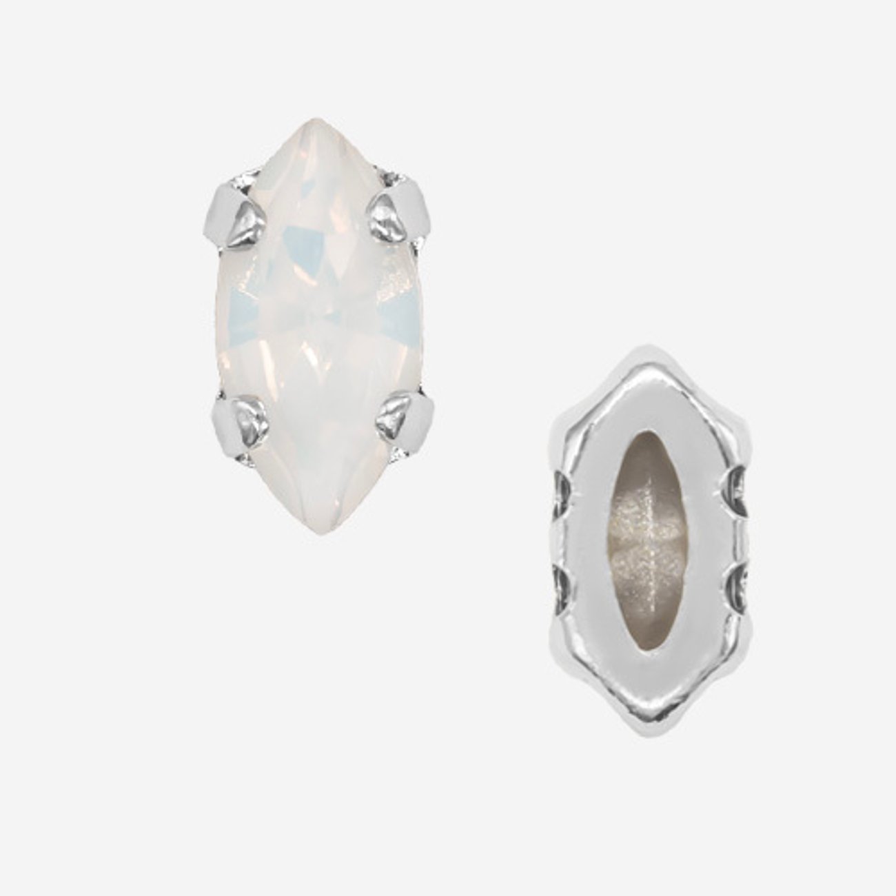 Кристалл Маркиз (Marquise Fancy Stone) в цапах, оттенок "Белый Опал"/"White Opal", 8*4мм, родирование