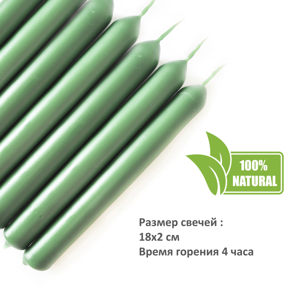 Свечи зеленая / привлечение денег, богатства, успеха / с базиликом, пачули, лавром / 18х2 см