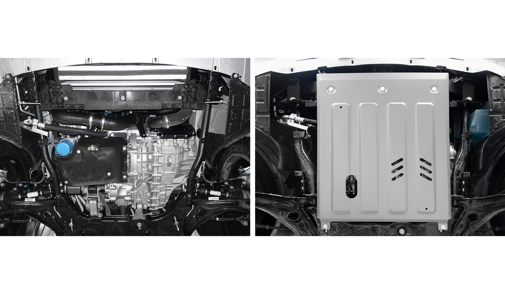 Защита картера и КПП Rival для Exeed TXL (V - 1.6) 2020-2021 2021-н.в., алюминий 3 мм, с крепежом, штампованная, 333.0927.1