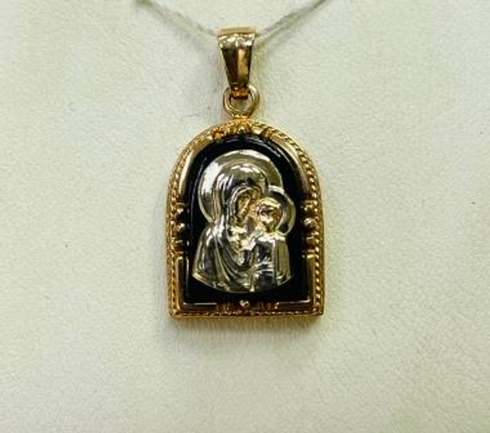 Икона Казанской БМ из золота с агатами