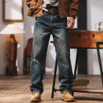 Ge Blue Deer американские ретро джинсовые брюки мужские осенние и зимние бархатные приливы свободные прямые повседневные длинные брюки