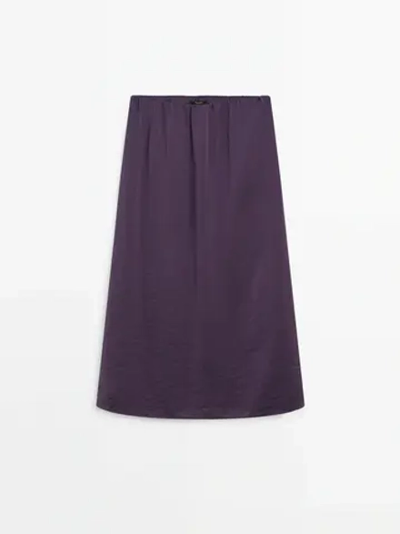 Massimo Dutti Легкая юбка миди с кружевом, фиолетовый
