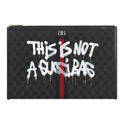 GUCCI Balenciaga Collaboration Canvas With Leather Laptop Bag Unisex Black