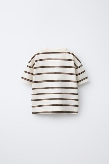 ZARA ФУТБОЛКА В ПОЛОСКУ, СВЕТЛО-КОРИЧНЕВЫЙ
