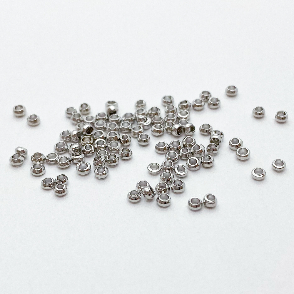 Кримп, цвет родий, размер 2 мм, цена за 1 грамм