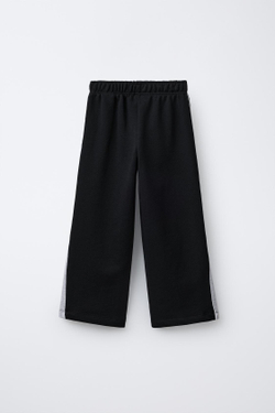 ZARA БРЮКИ WIDE LEG С ВЫШИТЫМ МЕДВЕДЕМ, ЧЕРНЫЙ