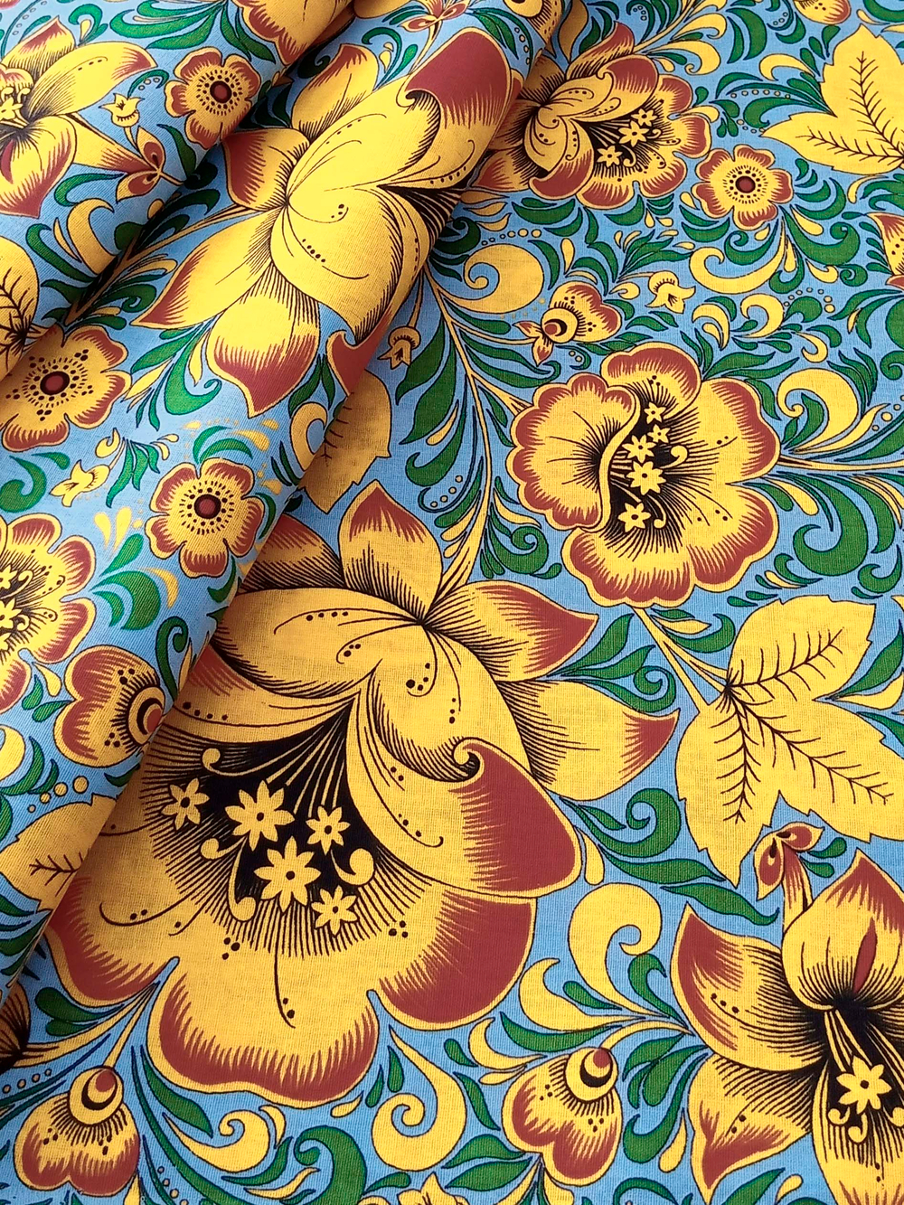 Ткань бязь плательная, рис. "Хохлома", ширина 150 см, арт. 34.4