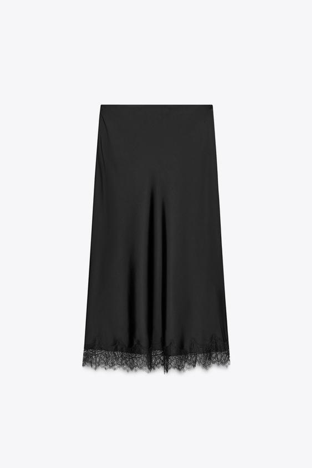 ZARA АТЛАСНАЯ ЮБКА МИДИ С КРУЖЕВОМ, ЧЕРНЫЙ