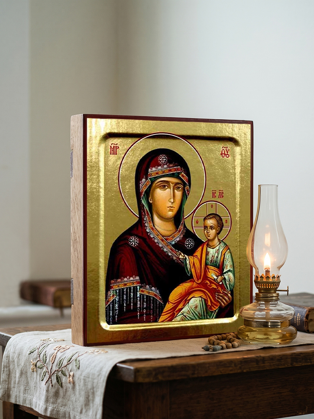 Икона Пресвятой Богородицы, Попская на дереве: 125 х 160 (Синопсисъ)