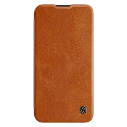 Кожаный чехол книжка коричневого цвета от Nillkin для Samsung Galaxy S23+ Плюс, серия Qin Pro Leather с защитной шторкой для камеры