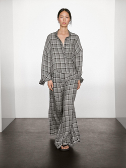 Massimo Dutti Брюки-палаццо 100% льняные в клетку, бежевый