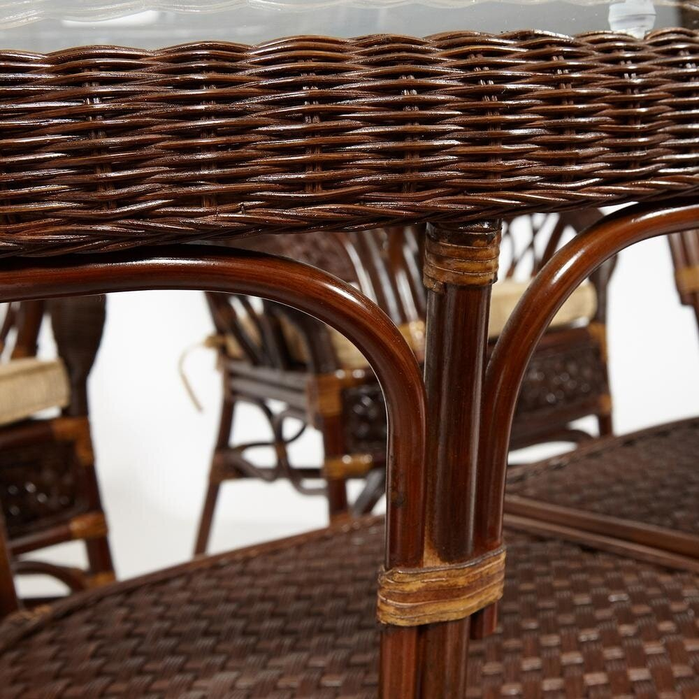 Обеденная группа GRAND 1 Pecan(стол со стеклом+6 кресел+ подушки), натуральный ротанг