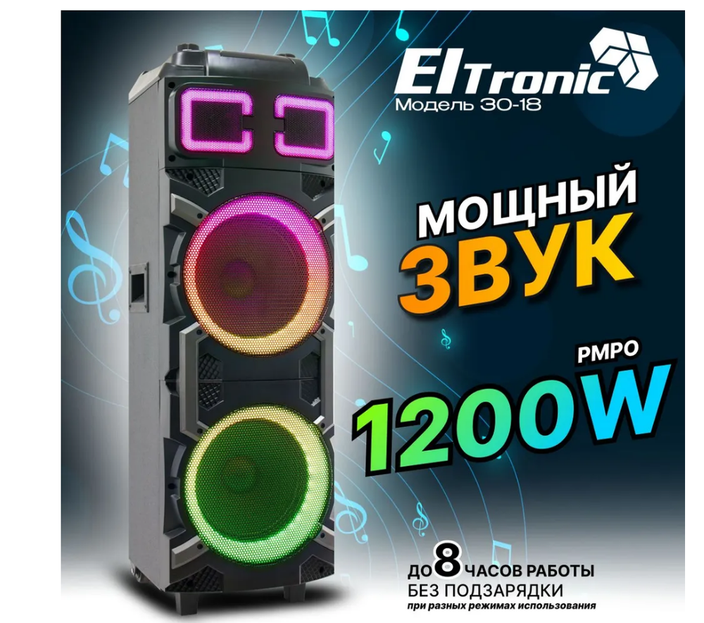 Колонка 10" (30-18 CRAZY BOX 1200) динамик 2шт/10" черная ElTRONIC с TWS