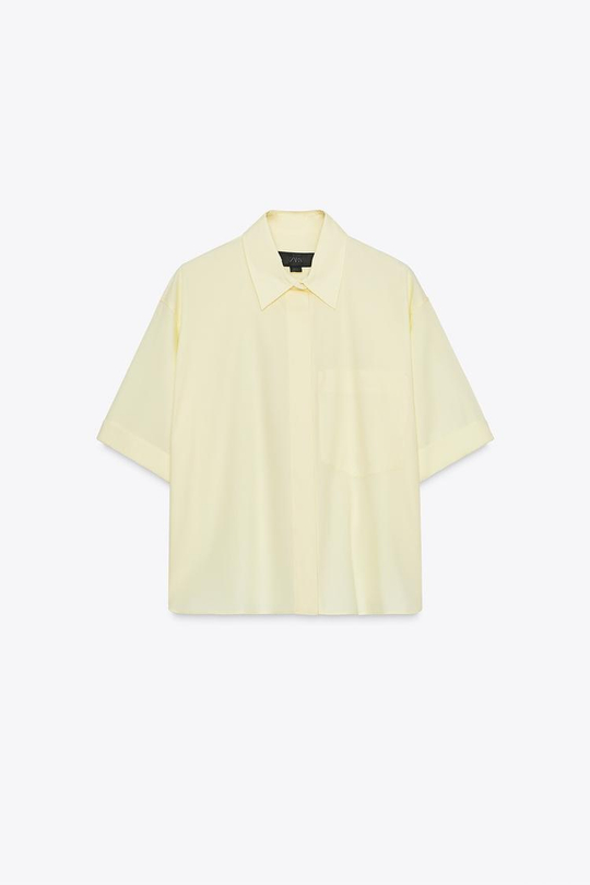 ZARA РУБАШКА ИЗ ПОПЛИНА С КАРМАНОМ, ЖЕЛТЫЙ