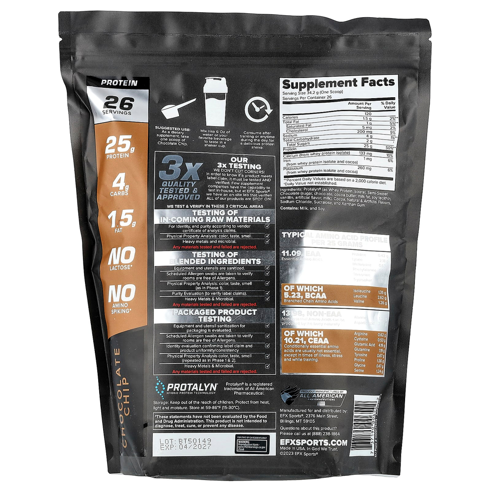 EFX Sports, Protalyn® изолят сывороточного протеина, шоколадная крошка, 907 г (2 фунта)