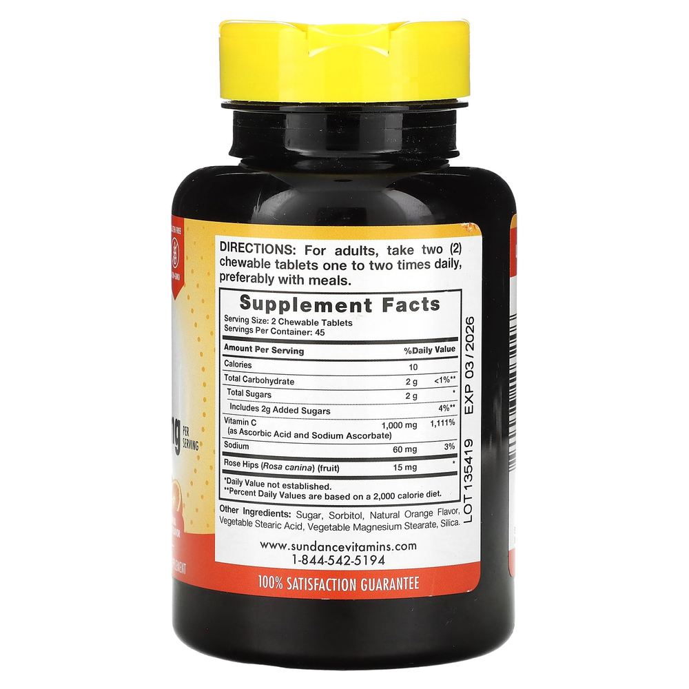 Sundance Vitamins, Chewable C, натуральный апельсин, 90 жевательных таблеток (500 мг в 1 таблетке)