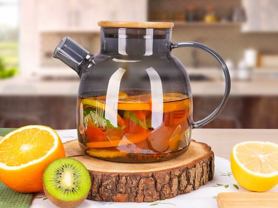 Стеклянный заварочный чайник 1500 мл. Kamille KM 9029M с бамбуковой крышкой