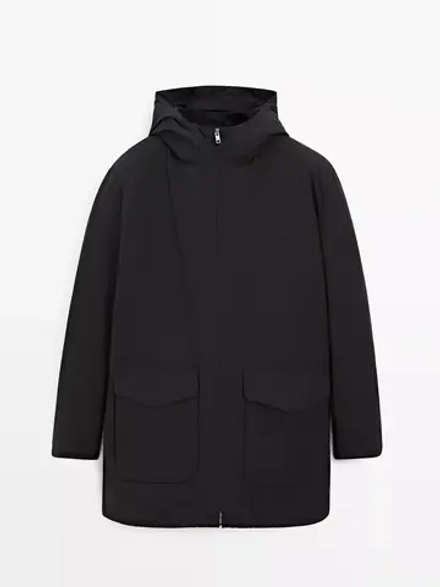 Massimo Dutti Непромокаемая парка из смесового пуха, темно-синий