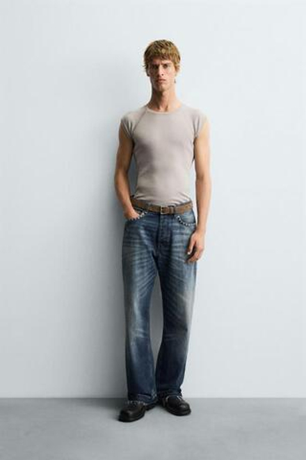 ZARA ДЖИНСЫ СВОБОДНОГО КРОЯ С ЗАКЛЕПКАМИ, СИНИЙ