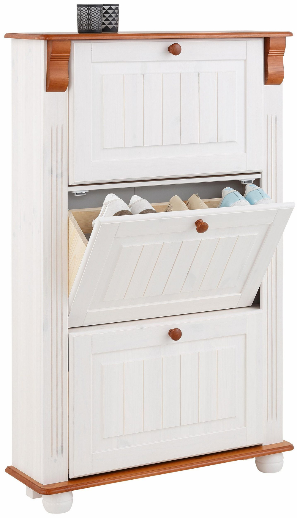 Обувница Adele из сосны, с 3 откидными дверцами, белая