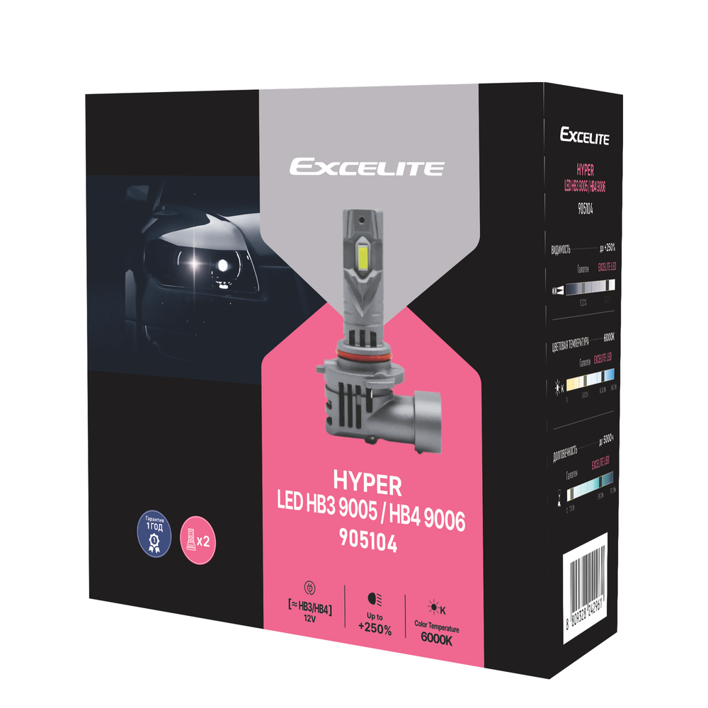Лампа HB3 HB4 LED 12V Hyper Excelite комплект сверхяркая светодиодная