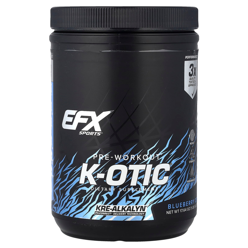 EFX Sports, предтренировочный комплекс K-otic®, со вкусом голубики, 500 г (1 фунт, 1,64 унции)