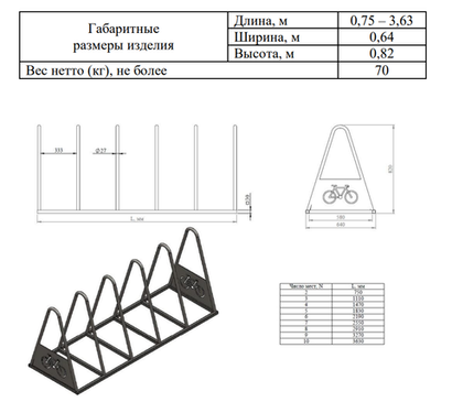 Велопарковка №39, на 5 мест, 1830*640*820 мм.