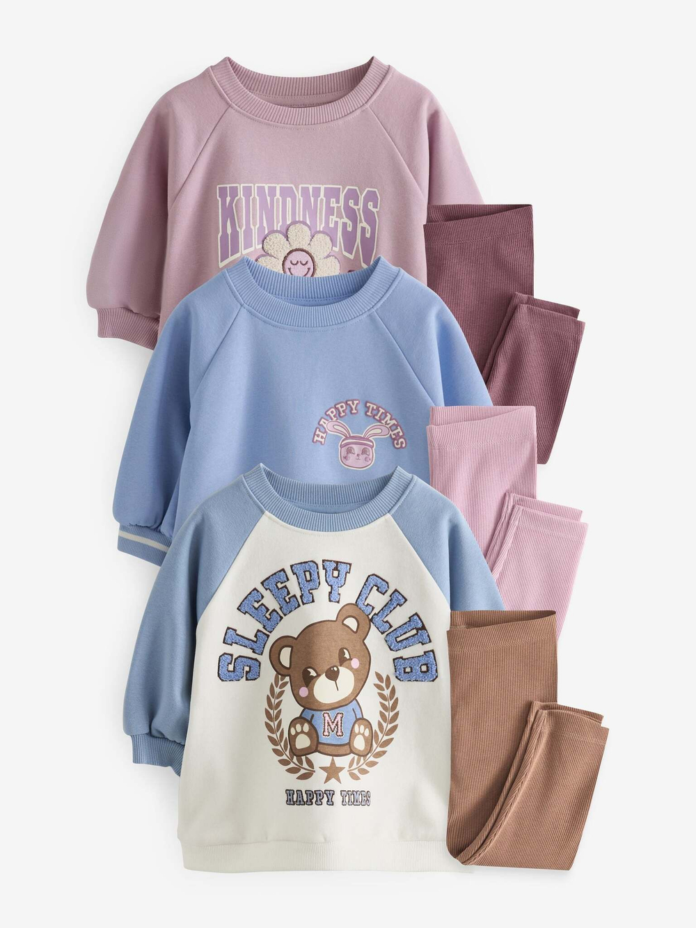 Толстовка и легинсы в комплекте для девочки Next B11-568, 3 шт., Розовый, Голубой