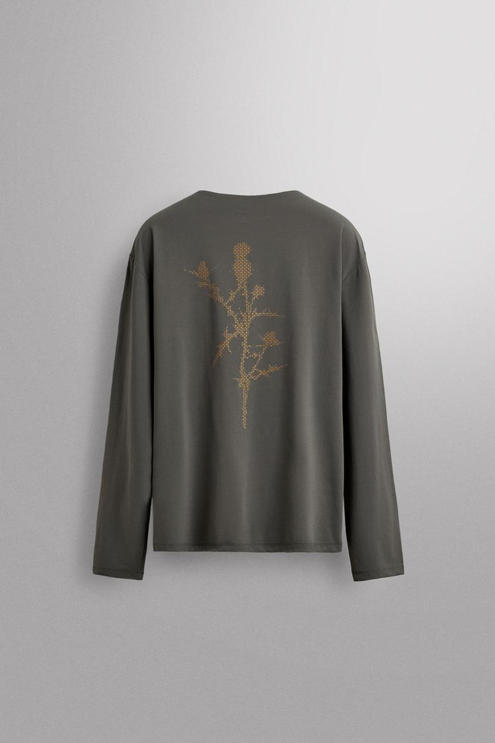 ZARA ФУТБОЛКА С ДЛИННЫМ РУКАВОМ И ГРАФИЧЕСКИМ ПРИНТОМ, МЯГКИЙ СЕРЫЙ