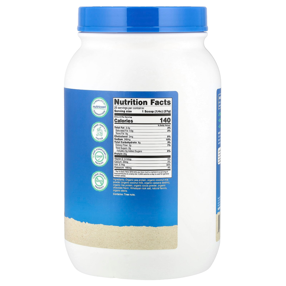 Nutricost, Органический веганский протеин, молочный шоколад, 907 г (2 фунта)