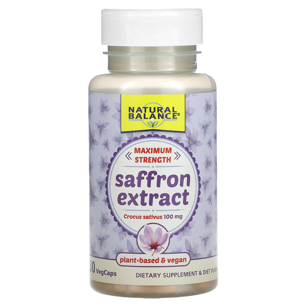 Natural Balance, Экстракт шафрана, максимальная эффективность, 100 мг, 30 растительных капсул