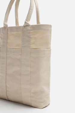 ZARA ТКАНЕВАЯ СУМКА-ШОПЕР, ЭКРЮ