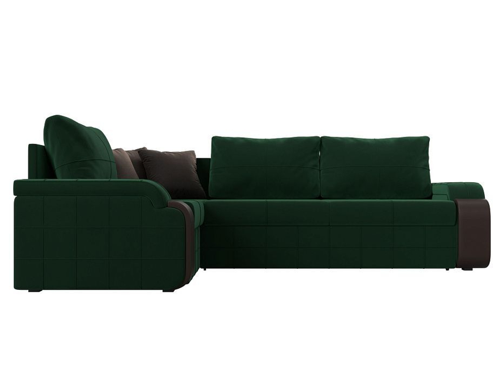 Диван угловой Николь левый угол, Зеленый\Коричневый\Коричневый, Велюр\Экокожа, 102973L