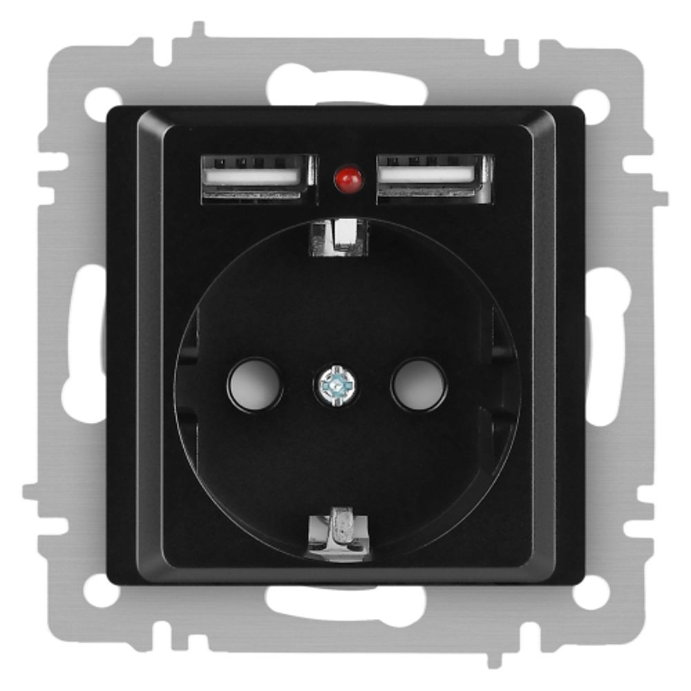 Розетка Intro Accent 6-410-05 , P+E Schuko со шторками, 16А-250В + 2хUSB, IP20, СУ, антрацит