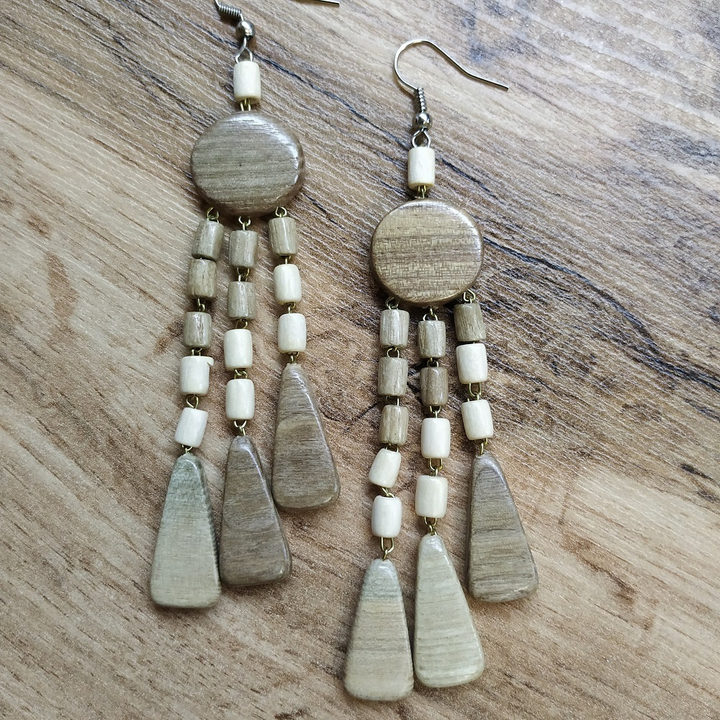 Серьги, дерево, цвет светло-коричневый, молочный 316802