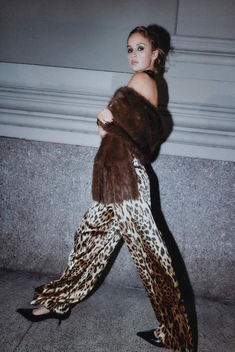 ZARA АТЛАСНЫЕ ШИРОКИЕ БРЮКИ С РЕМНЕМ, ЛЕОПАРДОВЫЙ