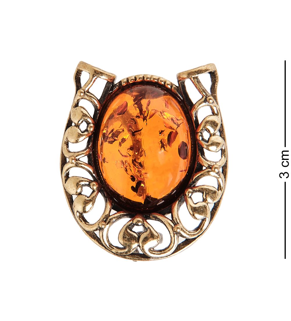 AM-2376 Брошь «Подкова» (латунь, янтарь)