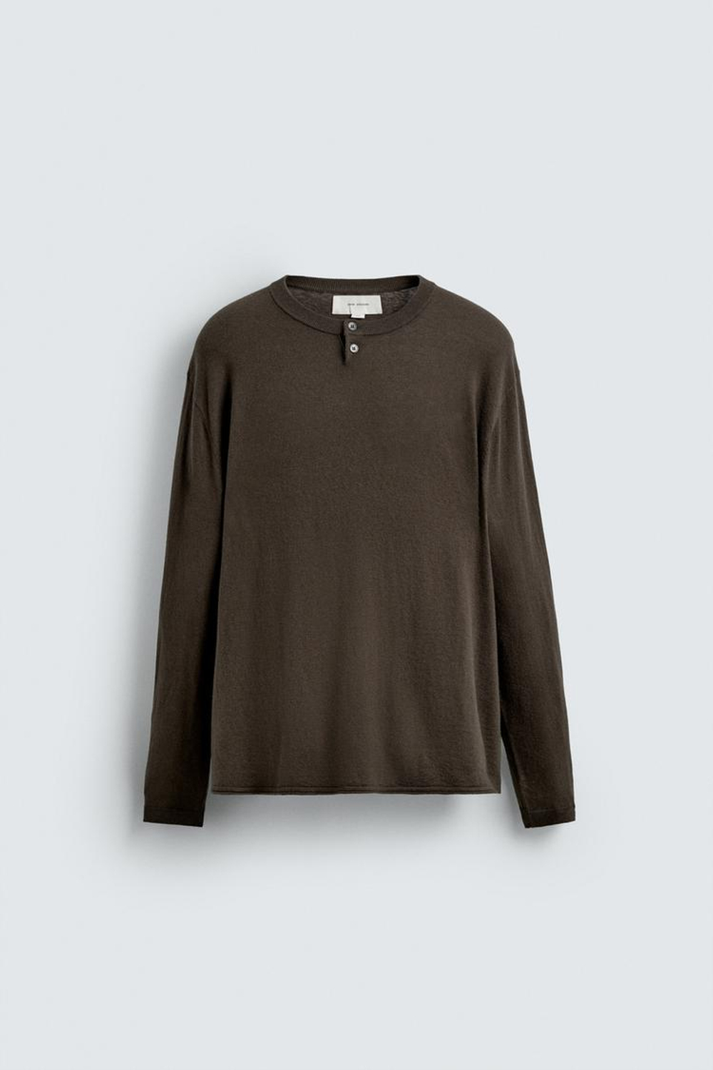 ZARA СВИТЕР ИЗ ХЛОПКА И КАШЕМИРА С ПУГОВИЦАМИ НА ГОРЛОВИНЕ, ШОКОЛАДНЫЙ