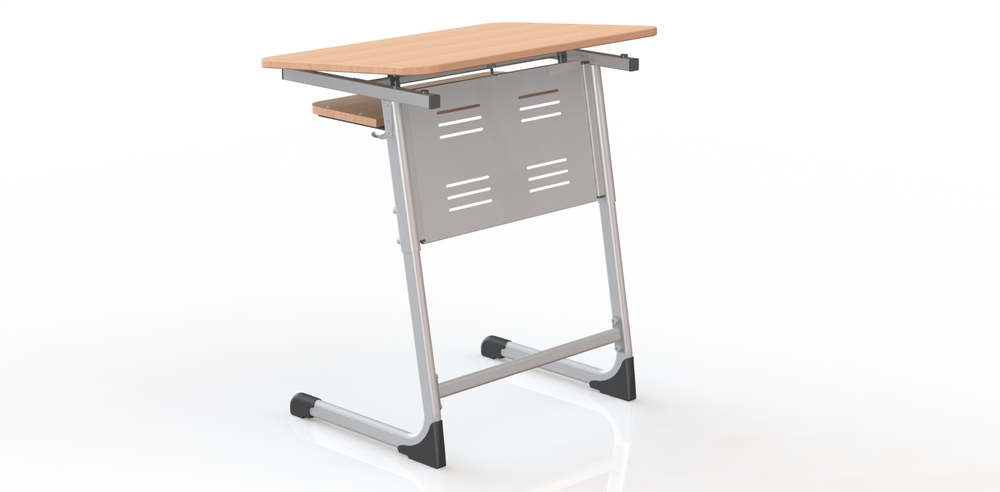 Парта одноместная Mega Smart Perfo с перфорированным экраном, полкой и углом наклона столешницы