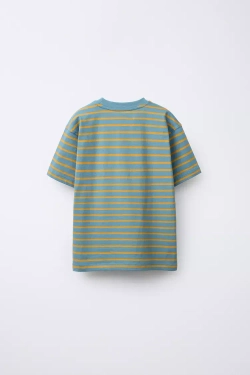 ZARA ФУТБОЛКА В ПОЛОСКУ С ВЫШИВКОЙ, СИНИЙ