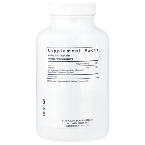 Vital Nutrients, тройной комплекс магния, 180 веганских капсул (250 мг в 1 капсуле)