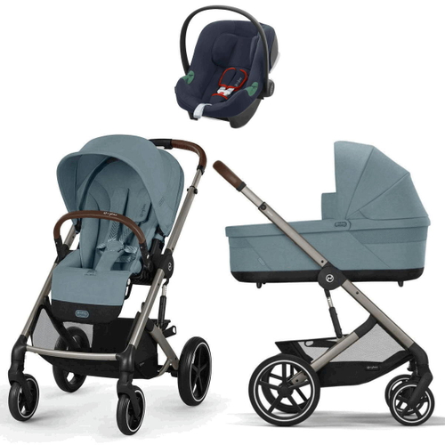 Коляска Cybex Balios S Lux TPE complete Aton B2 Bay Blue 3 в 1 Stormy Blue с дождевиками