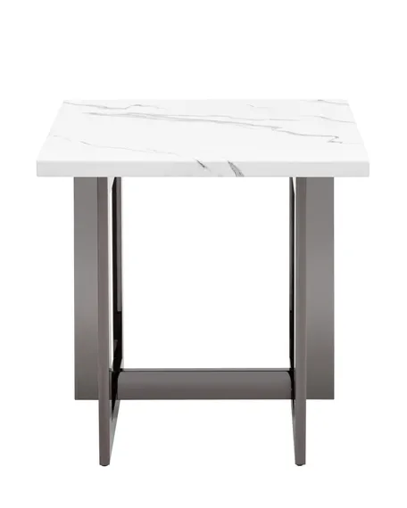 Журнальный столик Newton 61х61 см, белый мрамор, темный хром
