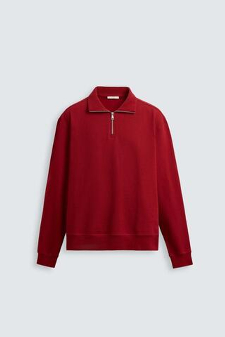 ZARA БАЗОВАЯ ТОЛСТОВКА С ВОРОТНИКОМ НА МОЛНИИ, КРАСНЫЙ