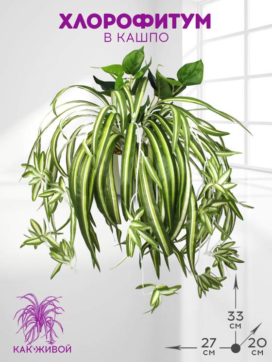 Искусственное растение Хлорофитум 33см в кашпо