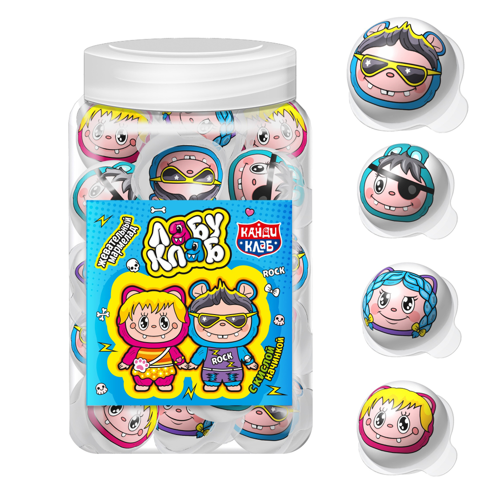 Жевательный мармелад с кислой начинкой "ЛАБУ КЛАБ" ассорти 10г*30шт*20 банок