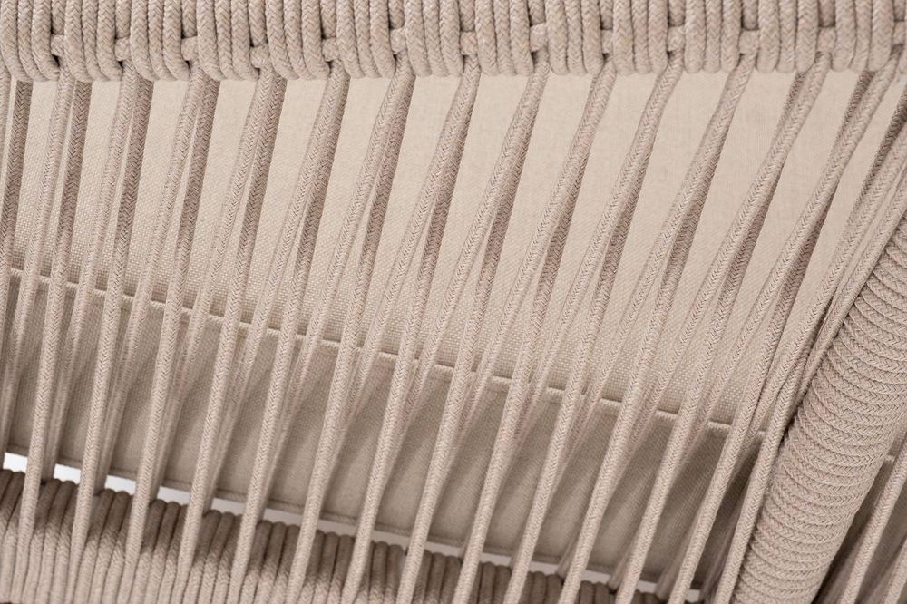 "Канны" левый модуль плетеный из роупа, основание дуб, роуп бежевый круглый, ткань бежевая 052